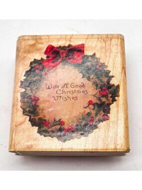 Rubber Stampede All Good Christmas Wishes Holly Wreath Craft Stamp 297-E Holiday